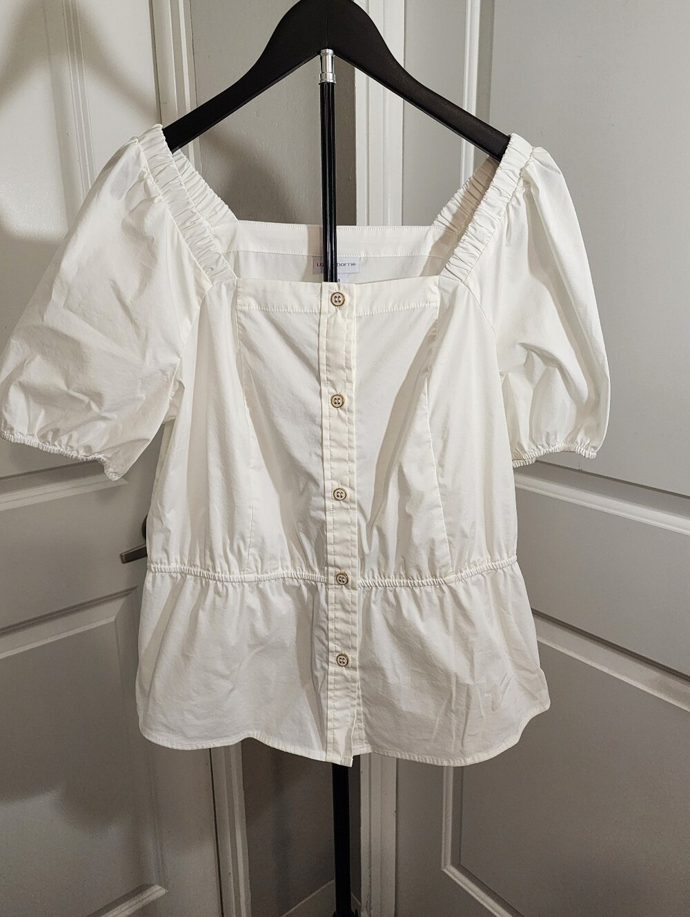 Liz Claiborne White Peplum Square-Neck Blouse Size M